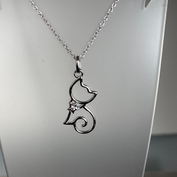 NEW Silver "Cut-out" Kitty Cat Necklace - Picture 3 of 9